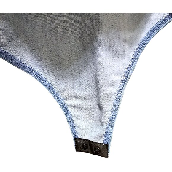 Denim Blue Womens Off-Shoulder Button-Up Bodysuit By Denim Blvd - Size S - Picture 8 of 10